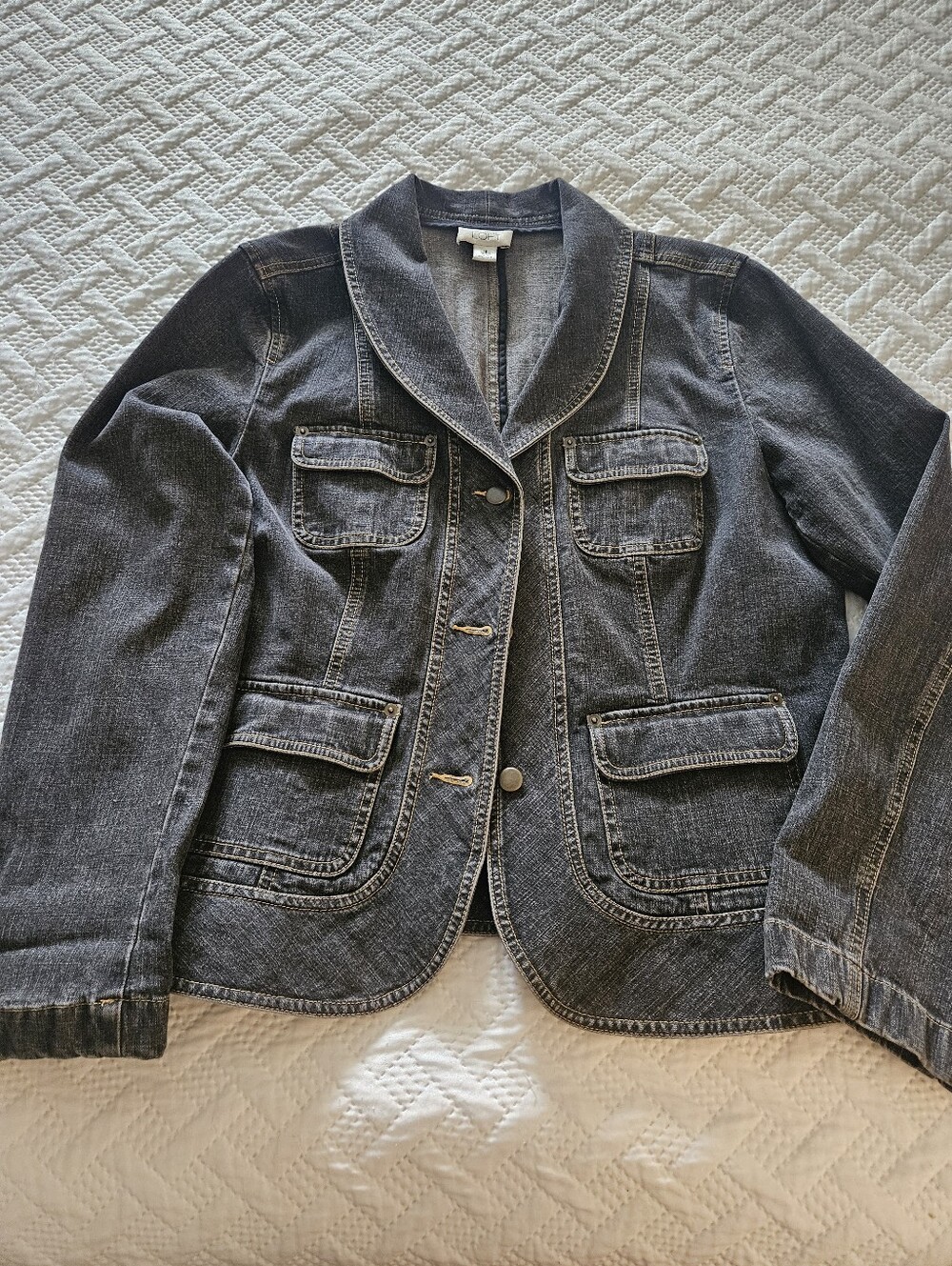 LOFT Charcoal Gray Denim Blazer Jacket